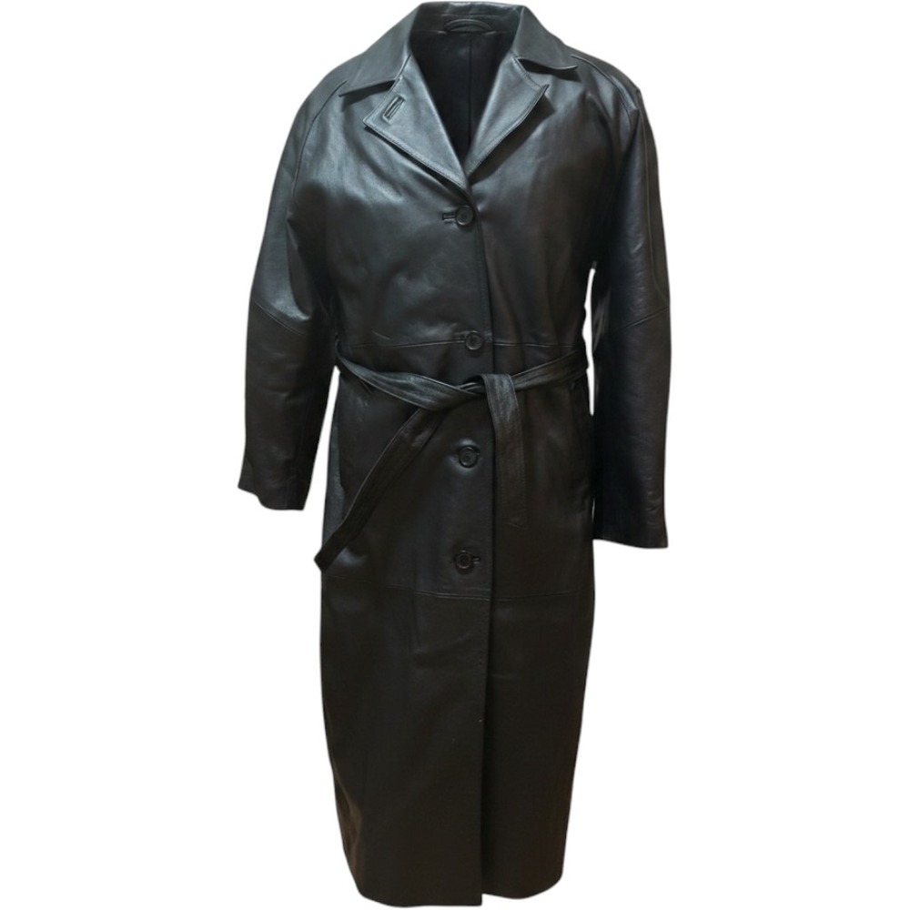 Vtg American Leather Matrix trench coat M long goth chic belted Dark Academia